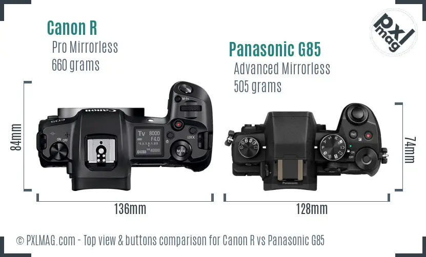 Canon R vs Panasonic G85 top view buttons comparison