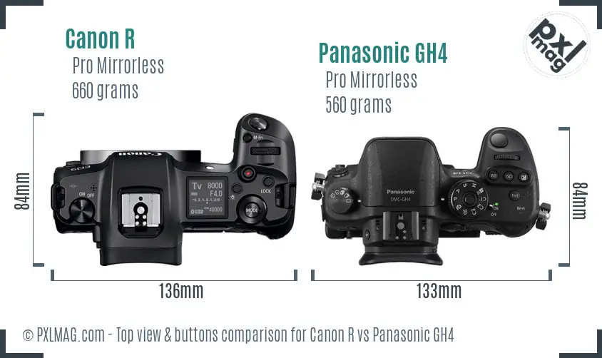 Canon R vs Panasonic GH4 top view buttons comparison