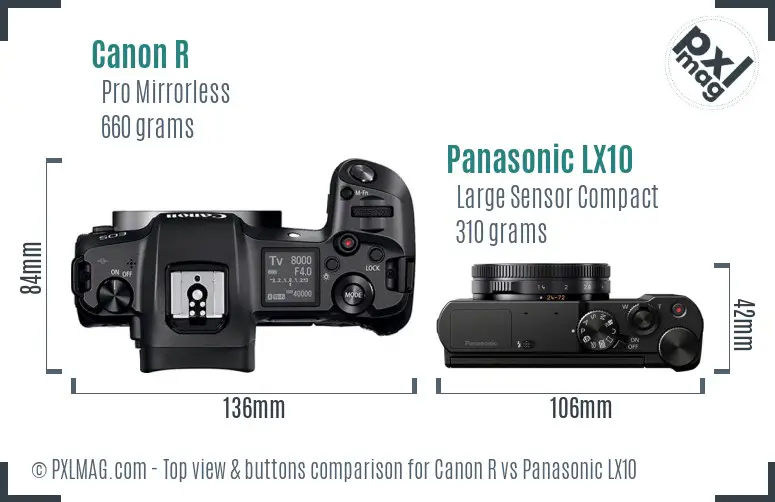 Canon R vs Panasonic LX10 top view buttons comparison