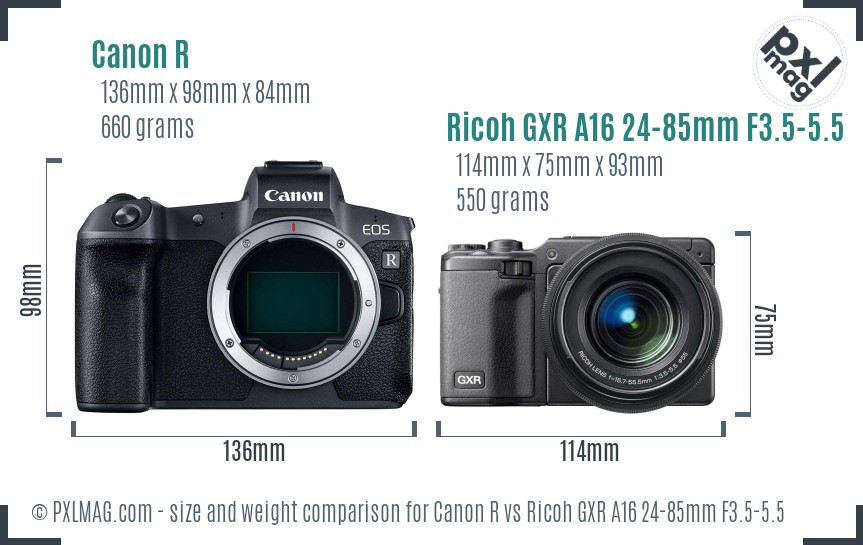 Canon R vs Ricoh GXR A16 24-85mm F3.5-5.5 size comparison
