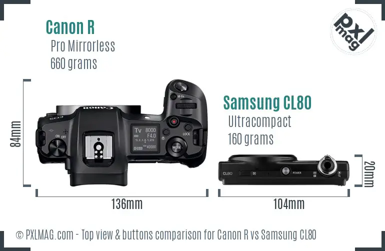 Canon R vs Samsung CL80 top view buttons comparison