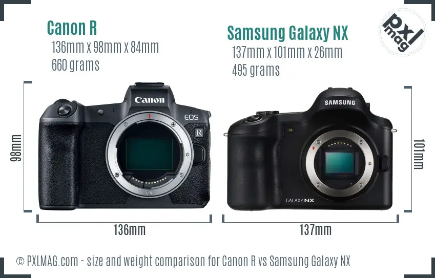 Canon R vs Samsung Galaxy NX size comparison