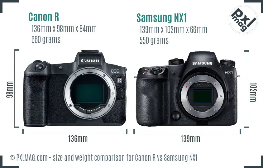 Canon R vs Samsung NX1 size comparison