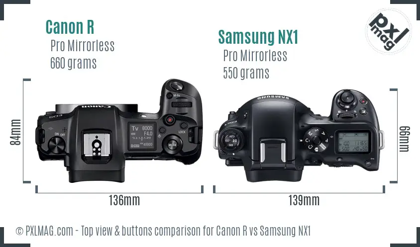 Canon R vs Samsung NX1 top view buttons comparison