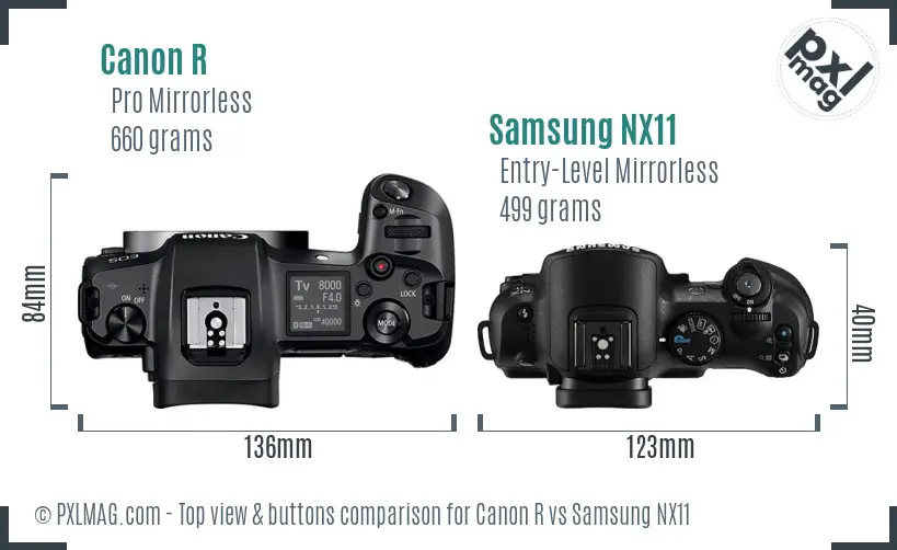 Canon R vs Samsung NX11 top view buttons comparison