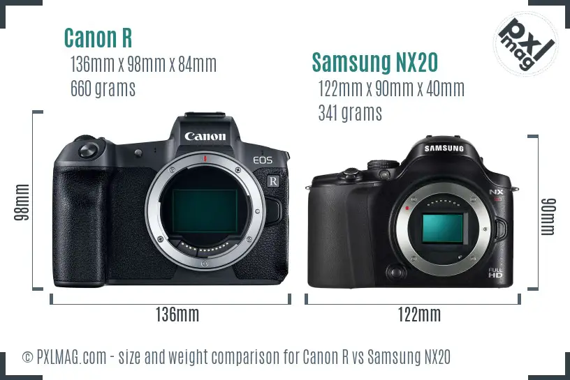 Canon R vs Samsung NX20 size comparison