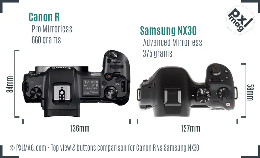 Canon R vs Samsung NX30 top view buttons comparison
