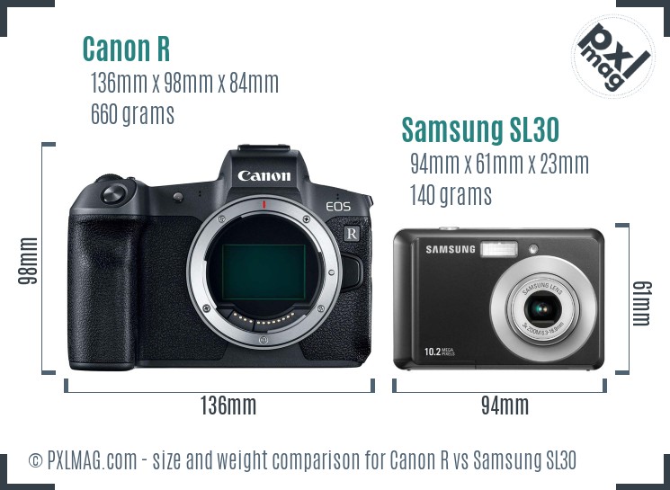 Canon R vs Samsung SL30 size comparison