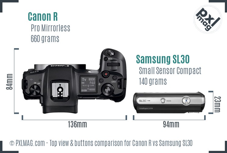 Canon R vs Samsung SL30 top view buttons comparison