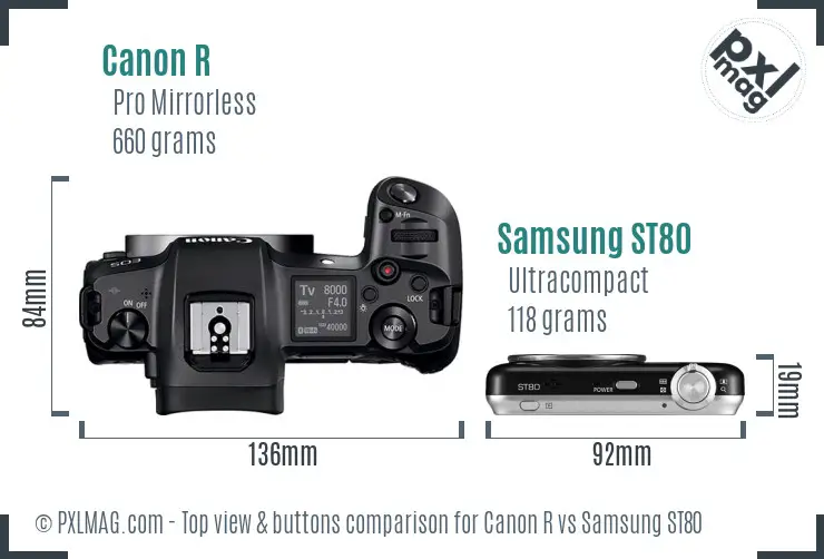 Canon R vs Samsung ST80 top view buttons comparison