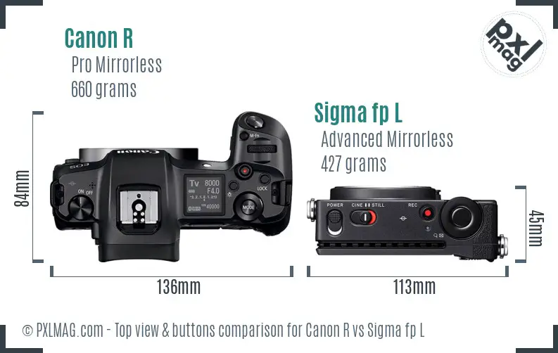 Canon R vs Sigma fp L top view buttons comparison