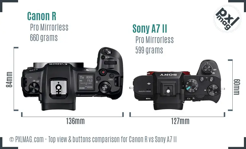 Canon R vs Sony A7 II top view buttons comparison