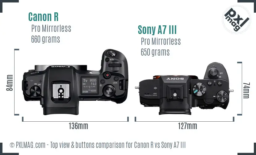 Canon R vs Sony A7 III top view buttons comparison