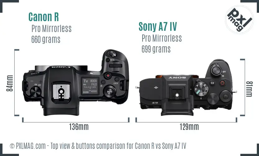 Canon R vs Sony A7 IV top view buttons comparison