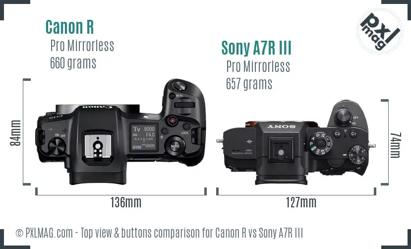 Canon R vs Sony A7R III top view buttons comparison