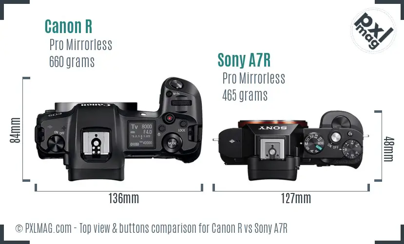 Canon R vs Sony A7R top view buttons comparison