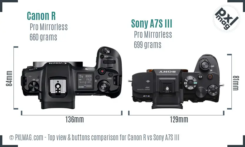 Canon R vs Sony A7S III top view buttons comparison