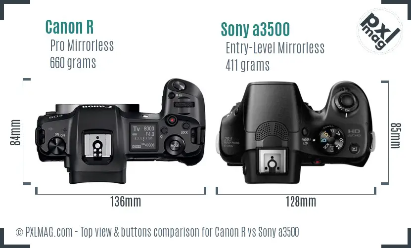 Canon R vs Sony a3500 top view buttons comparison