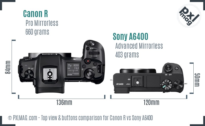 Canon R vs Sony A6400 top view buttons comparison