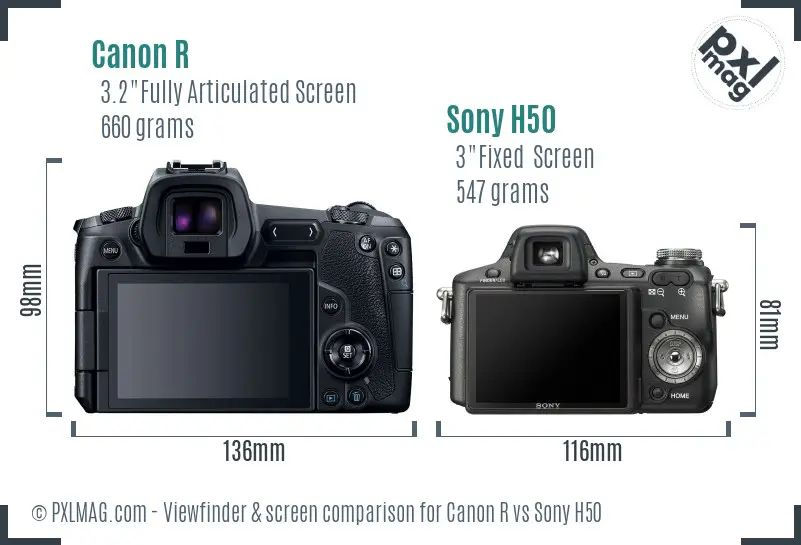 Canon R vs Sony H50 Screen and Viewfinder comparison