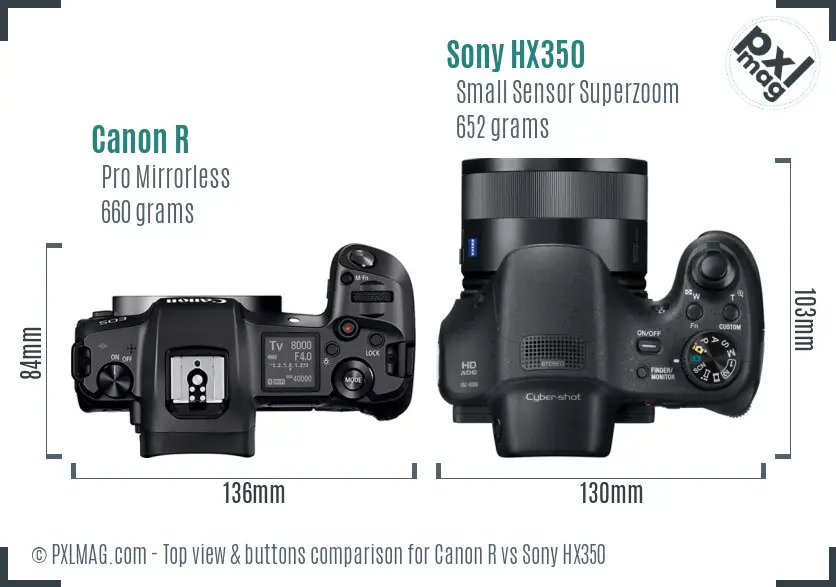 Canon R vs Sony HX350 top view buttons comparison
