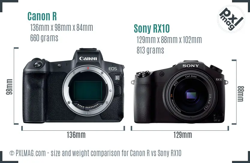Canon R vs Sony RX10 size comparison
