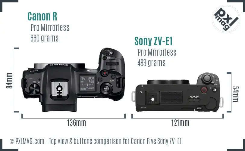 Canon R vs Sony ZV-E1 top view buttons comparison