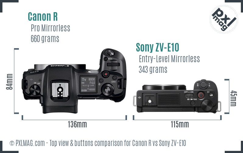 Canon R vs Sony ZV-E10 top view buttons comparison