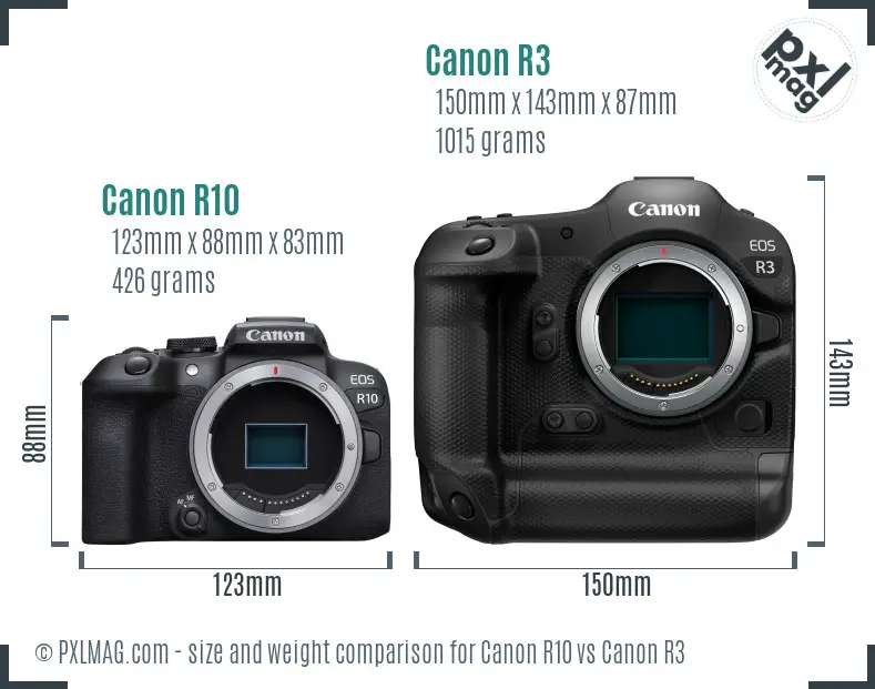 Canon R10 vs Canon R3 size comparison Canon R10 vs Canon R3 size comparison