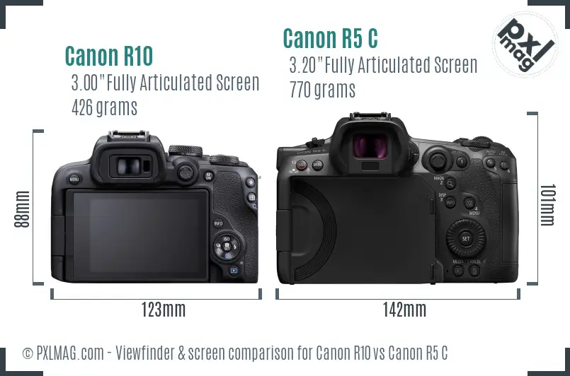 Canon R10 vs Canon R5 C Screen and Viewfinder comparison