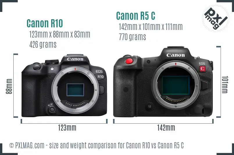 Canon R10 vs Canon R5 C size comparison