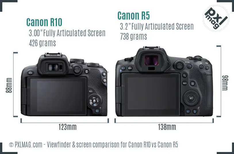 Canon R10 vs Canon R5 Screen and Viewfinder comparison