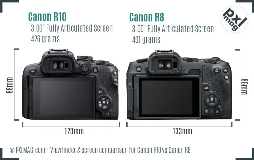 Canon R10 vs Canon R8 Screen and Viewfinder comparison