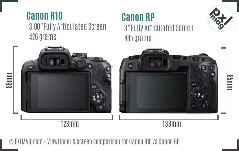 Canon R10 vs Canon RP Screen and Viewfinder comparison