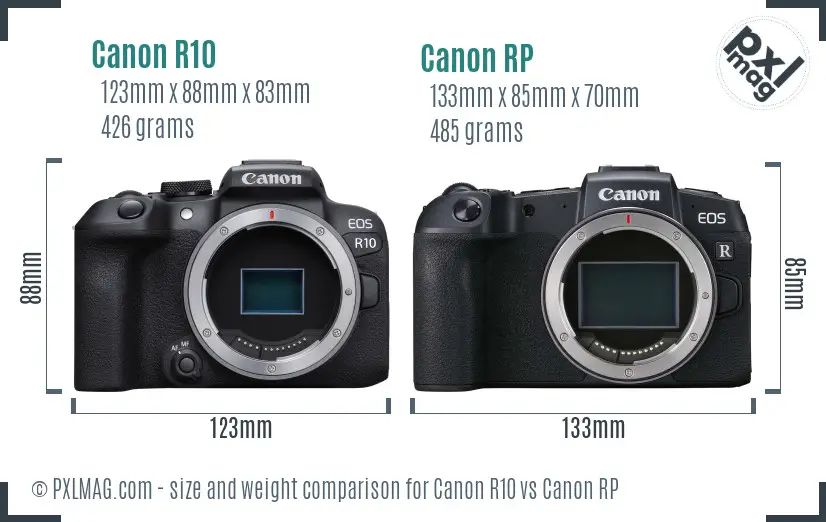 Canon R10 vs Canon RP size comparison
