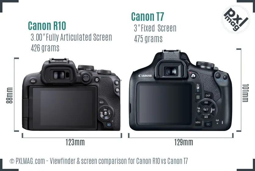 Canon R10 vs Canon T7 Screen and Viewfinder comparison