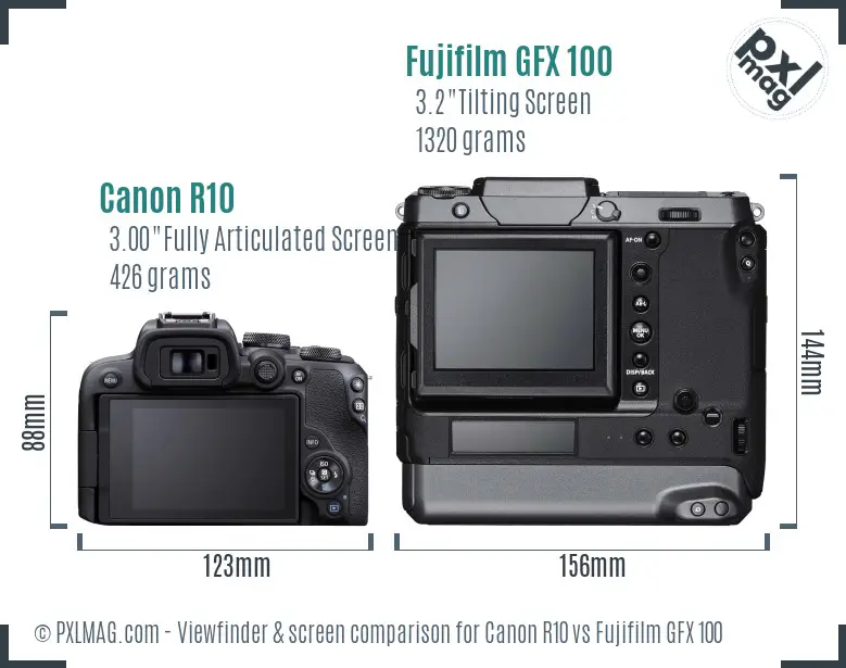 Canon R10 vs Fujifilm GFX 100 Screen and Viewfinder comparison