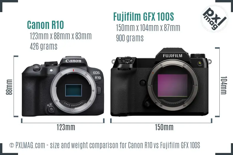 Canon R10 vs Fujifilm GFX 100S size comparison Canon R10 vs Fujifilm GFX 100S size comparison