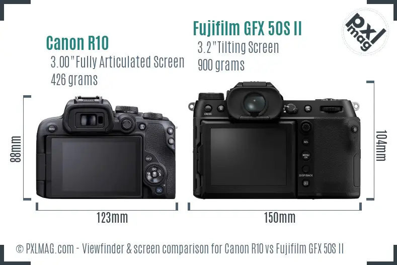 Canon R10 vs Fujifilm GFX 50S II Screen and Viewfinder comparison
