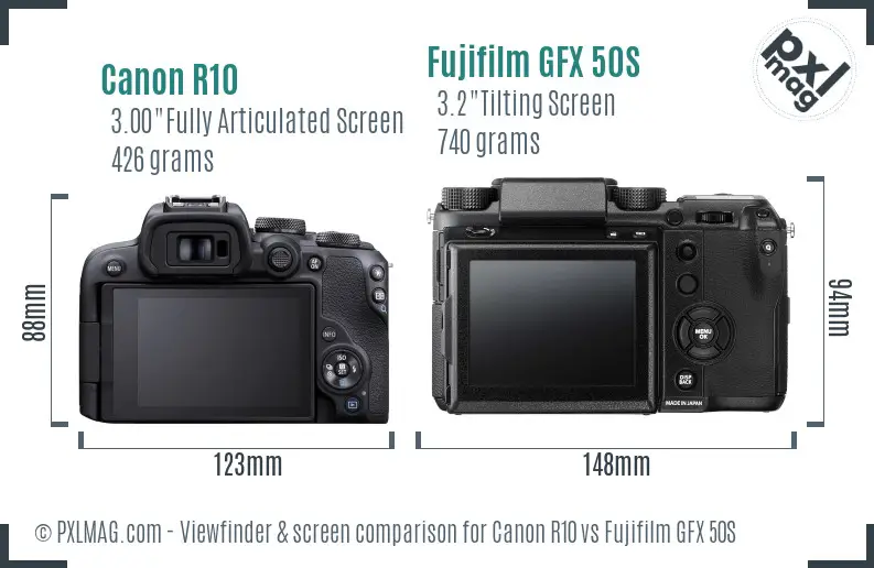 Canon R10 vs Fujifilm GFX 50S Screen and Viewfinder comparison