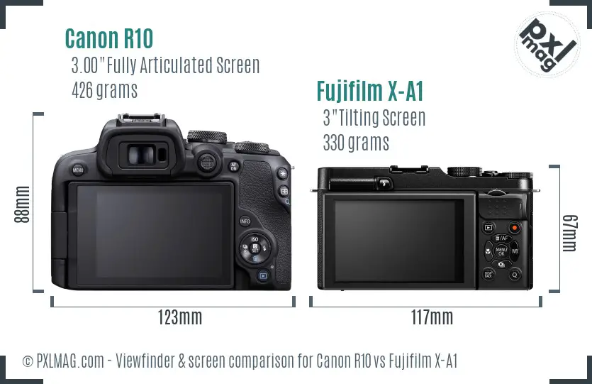 Canon R10 vs Fujifilm X-A1 Screen and Viewfinder comparison