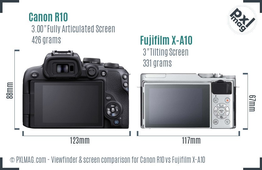 Canon R10 vs Fujifilm X-A10 Screen and Viewfinder comparison
