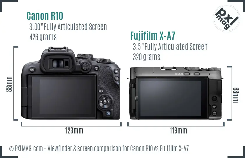 Canon R10 vs Fujifilm X-A7 Screen and Viewfinder comparison