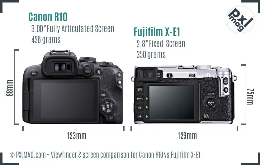 Canon R10 vs Fujifilm X-E1 Screen and Viewfinder comparison