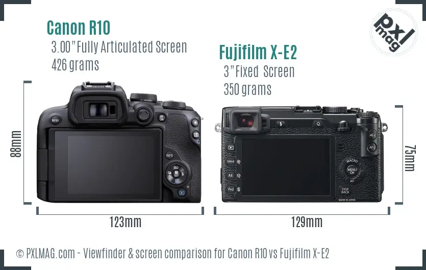 Canon R10 vs Fujifilm X-E2 Screen and Viewfinder comparison