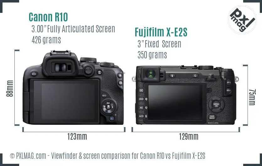 Canon R10 vs Fujifilm X-E2S Screen and Viewfinder comparison