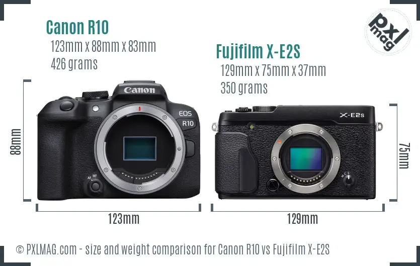 Canon R10 vs Fujifilm X-E2S size comparison