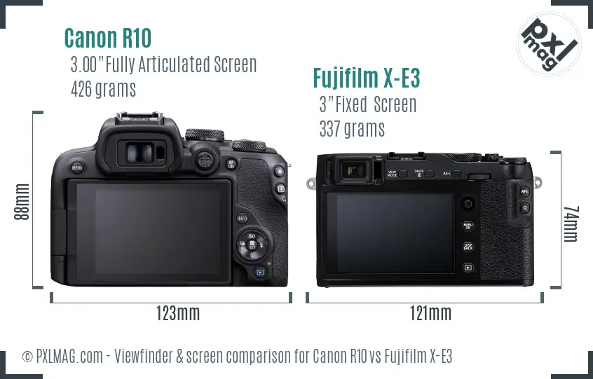 Canon R10 vs Fujifilm X-E3 Screen and Viewfinder comparison