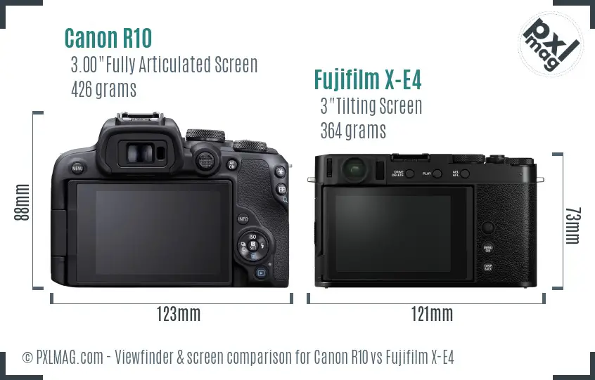 Canon R10 vs Fujifilm X-E4 Screen and Viewfinder comparison