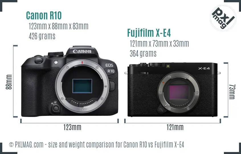 Canon R10 vs Fujifilm X-E4 size comparison